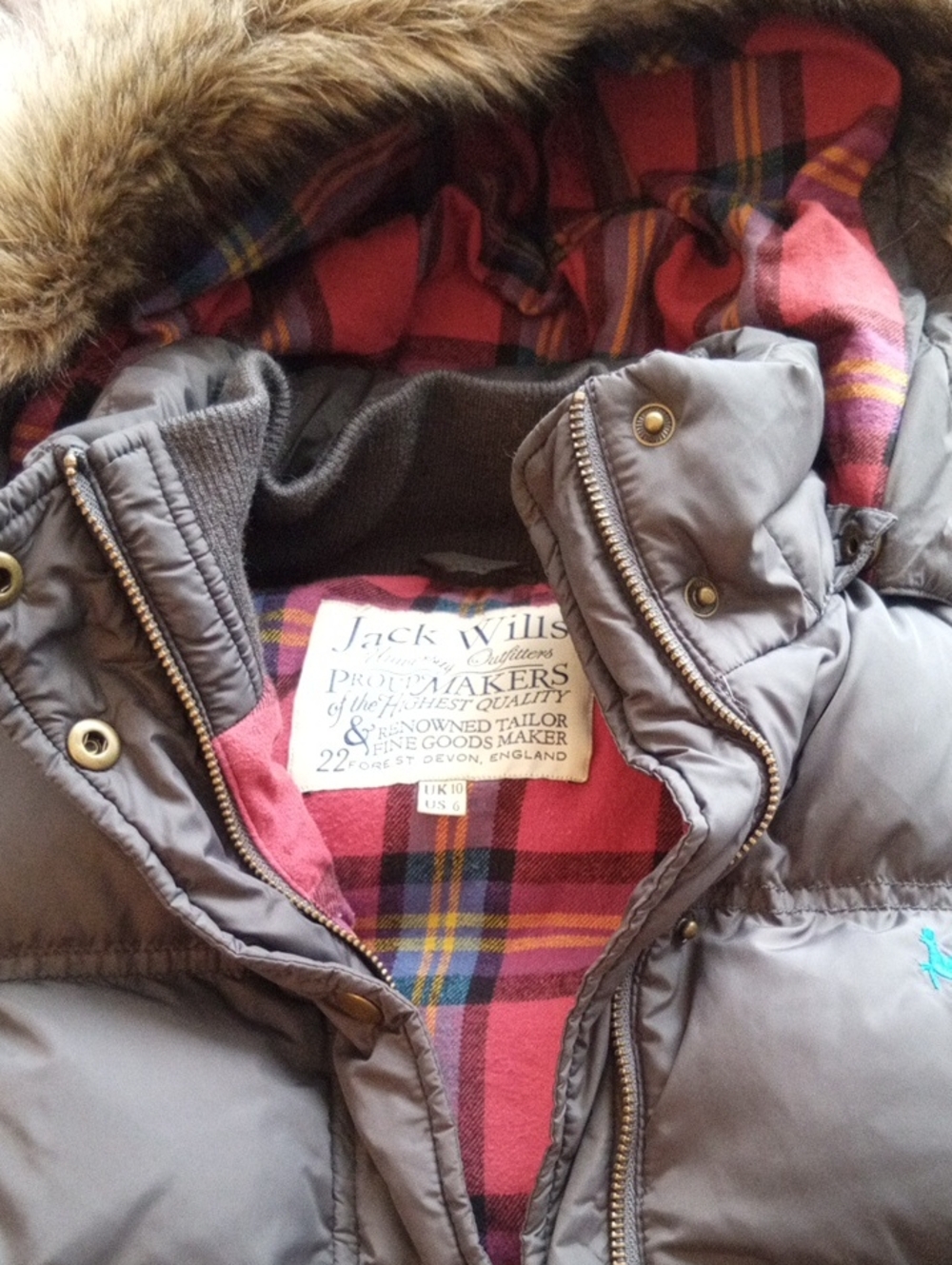 Jack Wills Down Filled Hooded Vest Size 6 Flannel Lined